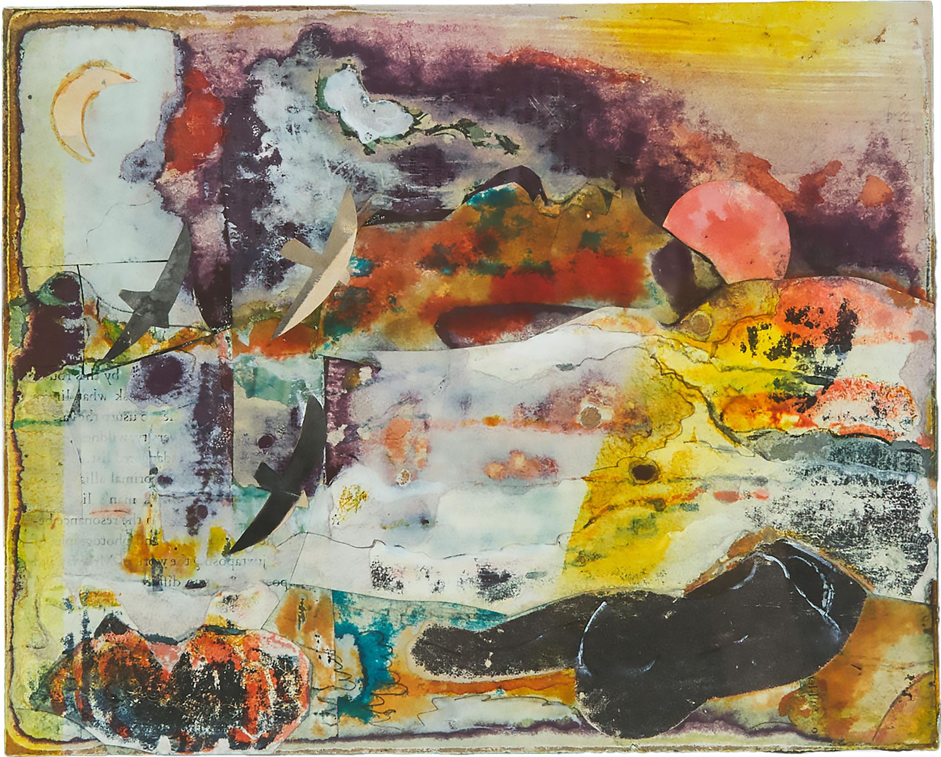 Romare Howard Bearden (1911-1988) - Untitled (Moon, Figure, Birds), Ca. 1970s