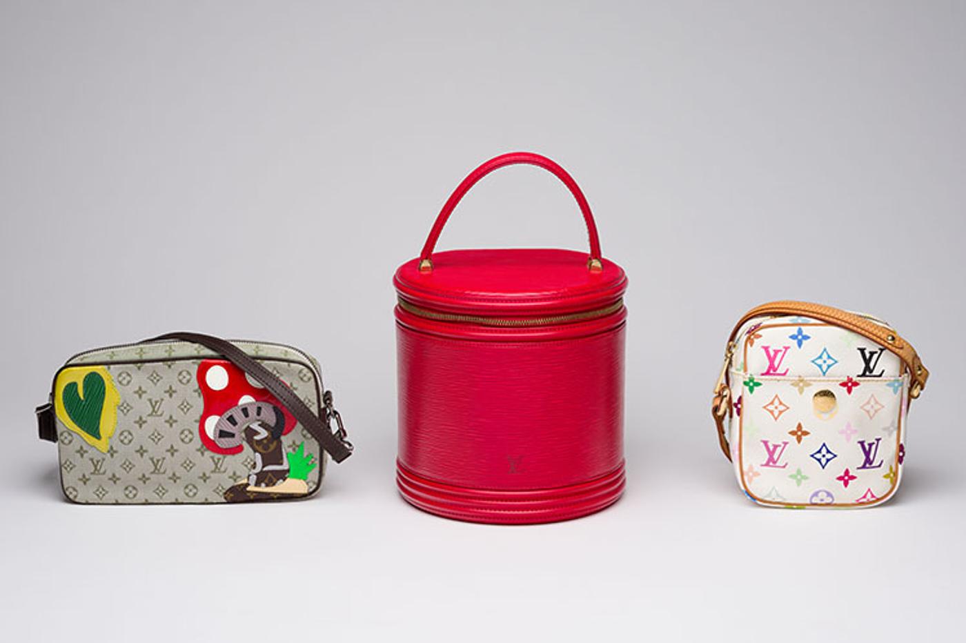 Louis Vuitton - A TAKASHI MURAKAMI MULTICOLOUR MONOGRAM RIFT; A VINTAGE KHAKI GREEN MONOGRAM MINI LIN CONTE DE FÉES MUSHROOM MINI POCHETTE; AND A VINTAGE ÉPI CANNES ROUGE VANITY BAG
