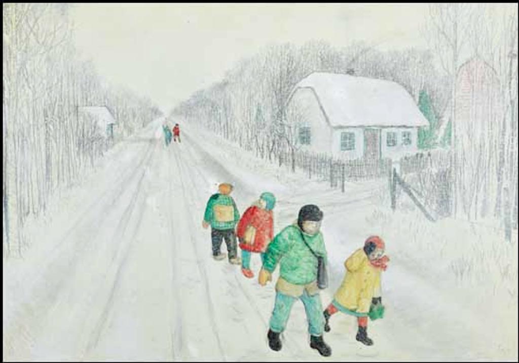 William Kurelek (1927-1977) - Ukrainian-Canadian Children Schoolbound, Stuartburn, Manitoba