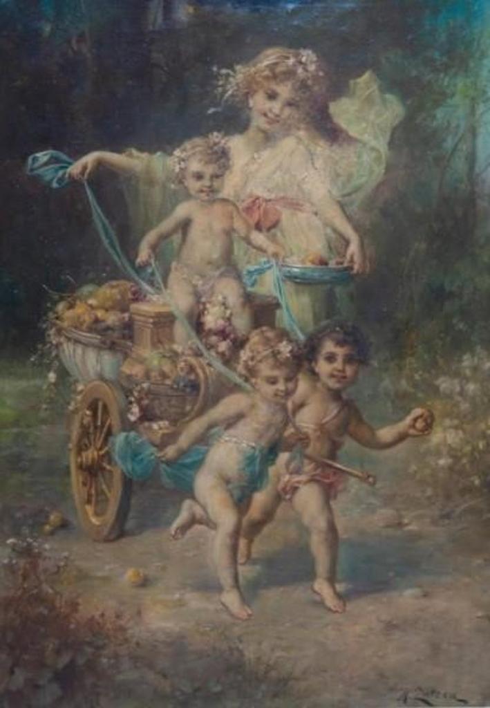 Hans Zatzka (1859-1945) - Angel and Putti with Chariot of Bounty