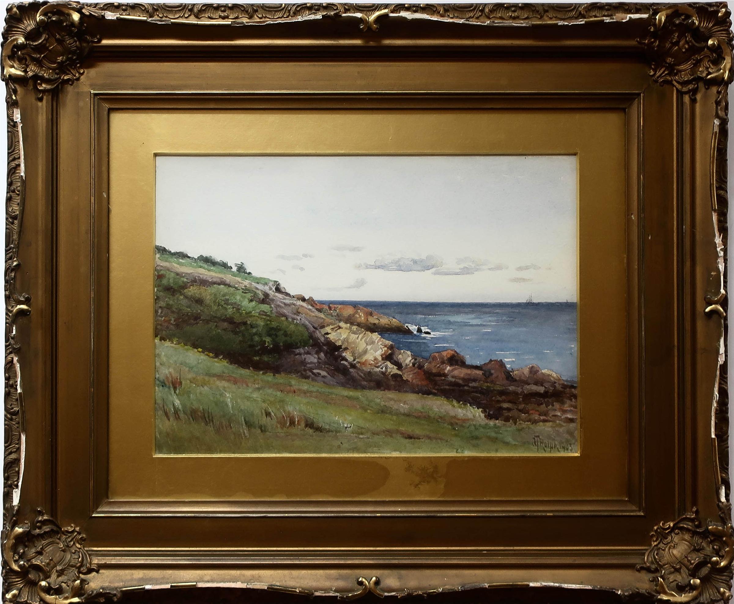 Joseph Thomas Rolph (1831-1916) - Untitled (Coastal View With Distant Sailboats)
