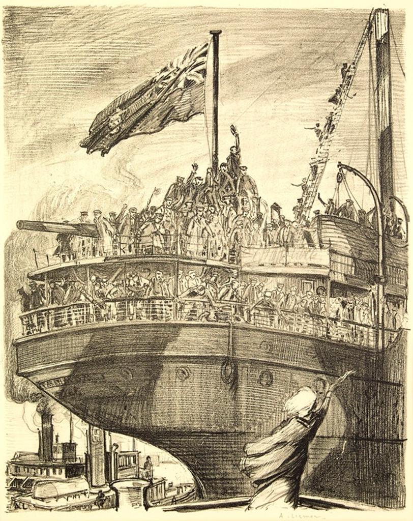 Arthur Lismer (1885-1969) - Departure of a Troop Ship 1918-1919