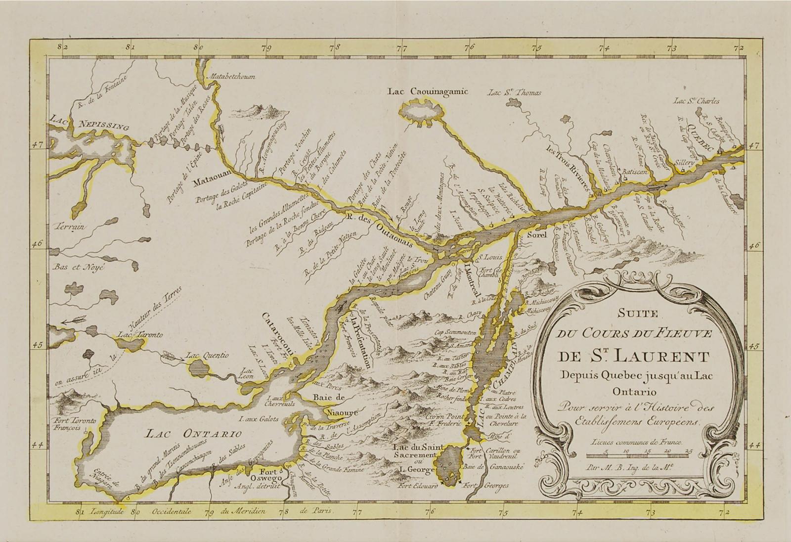 Jacques Nicholas Bellin (1703-1772) - Suite Du Cours Du Fleuve De St. Laurent Depuis Quebec Jusqu'au Lac Ontario