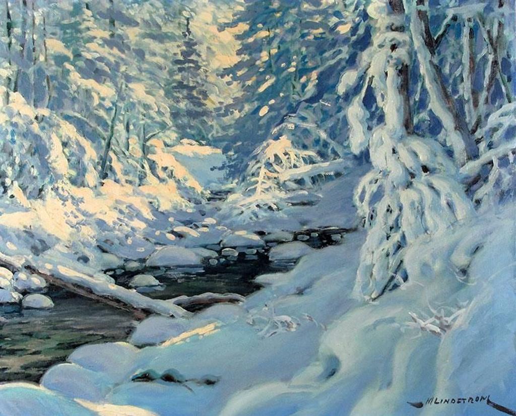Matt Lindstrom (1890-1975) - Winter River And With Snow-Laden Trees
