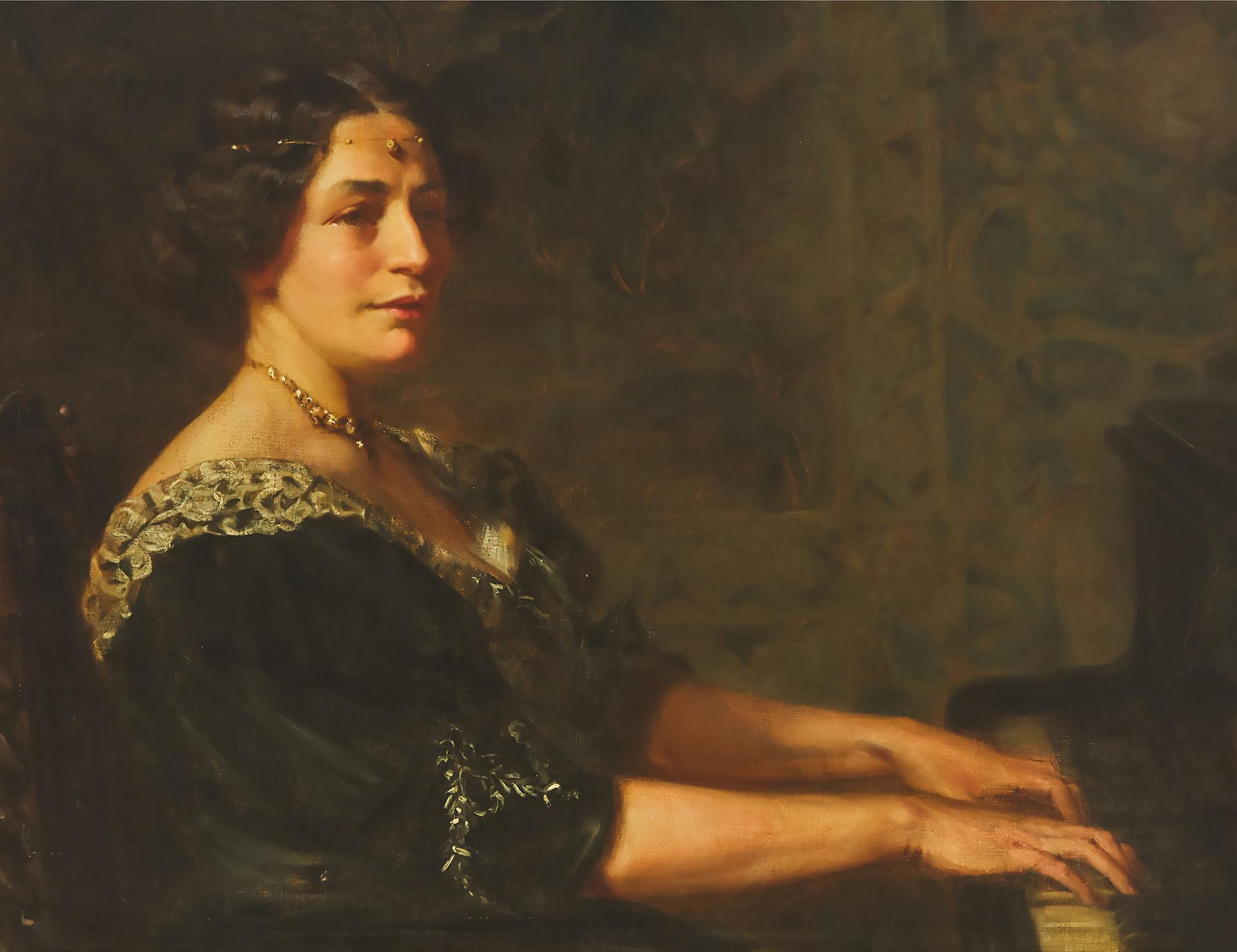 Sigismund Christian Hubert Goetze - Portrait Of Mrs. Constance Goetze Playing The Piano