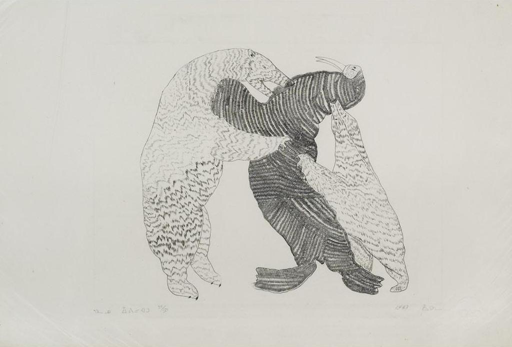 Iyola Kingwatsiak (1933-2000) - Bears Attacking A Walrus