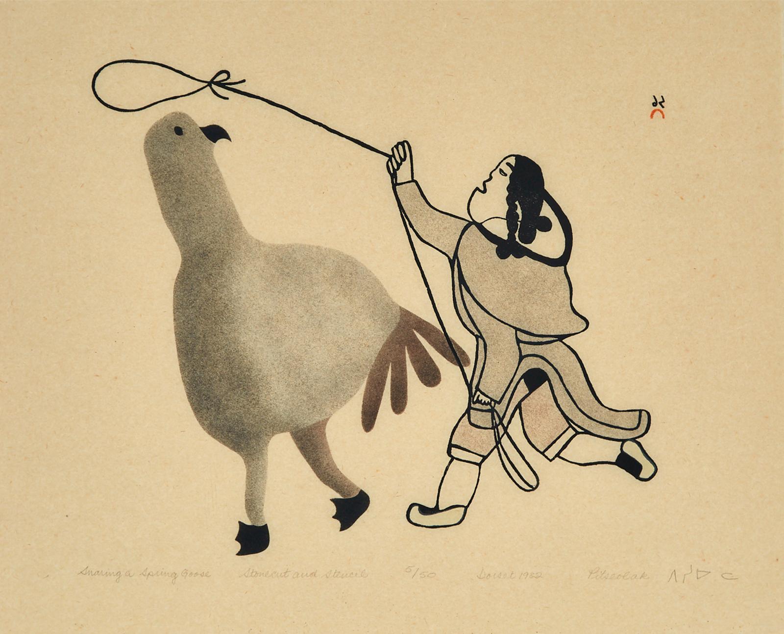 Pitseolak Ashoona (1904-1983) - Snaring A Spring Goose
