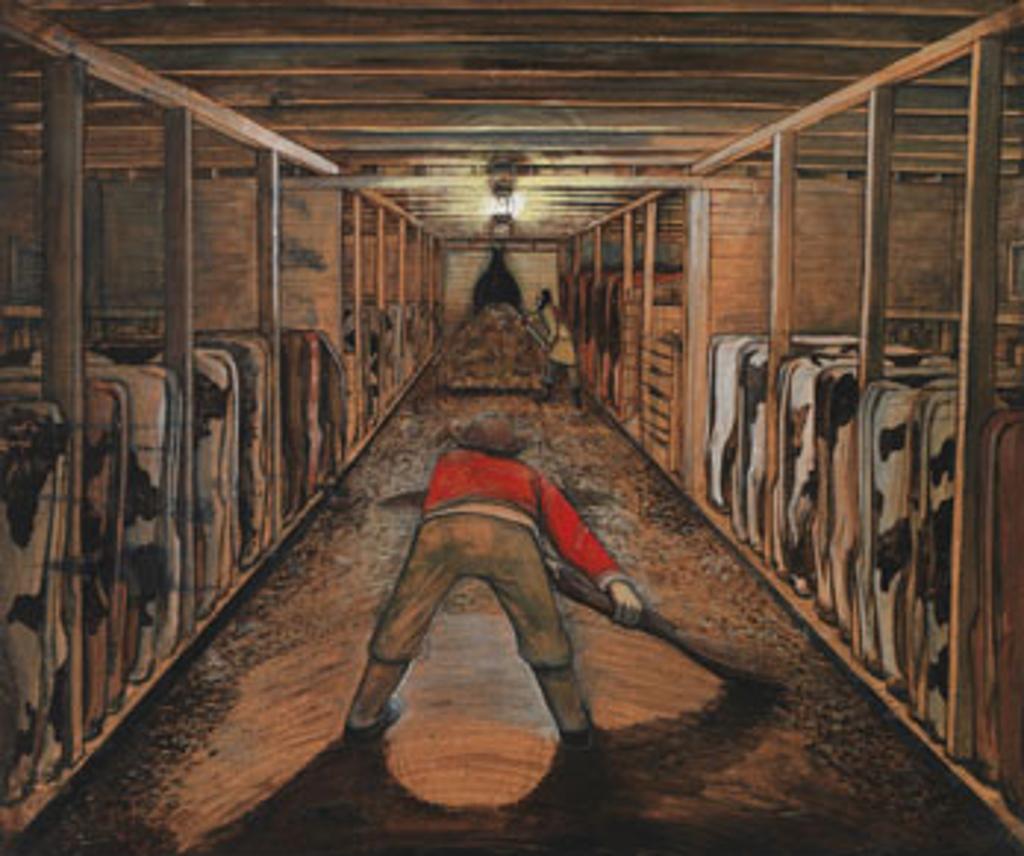 William Kurelek (1927-1977) - Cleaning the Cow Barn in Winter