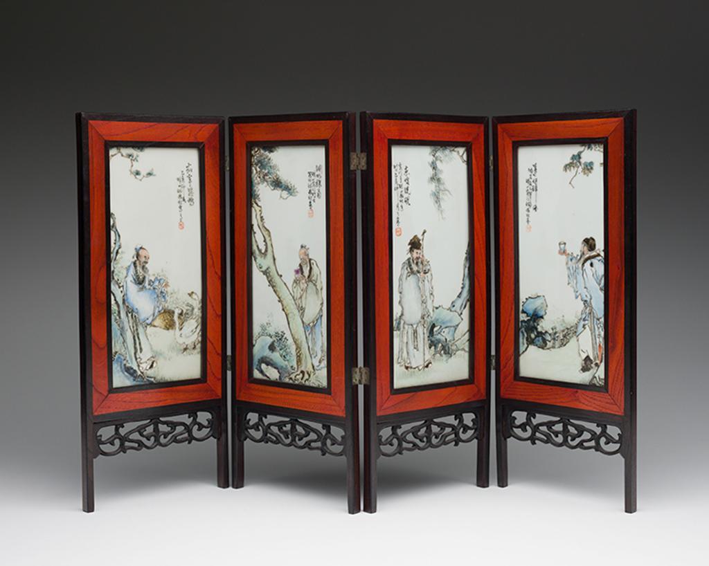 Chinese Art - Set of Four Chinese Famille Rose 'Figural' Panels, circa 1935