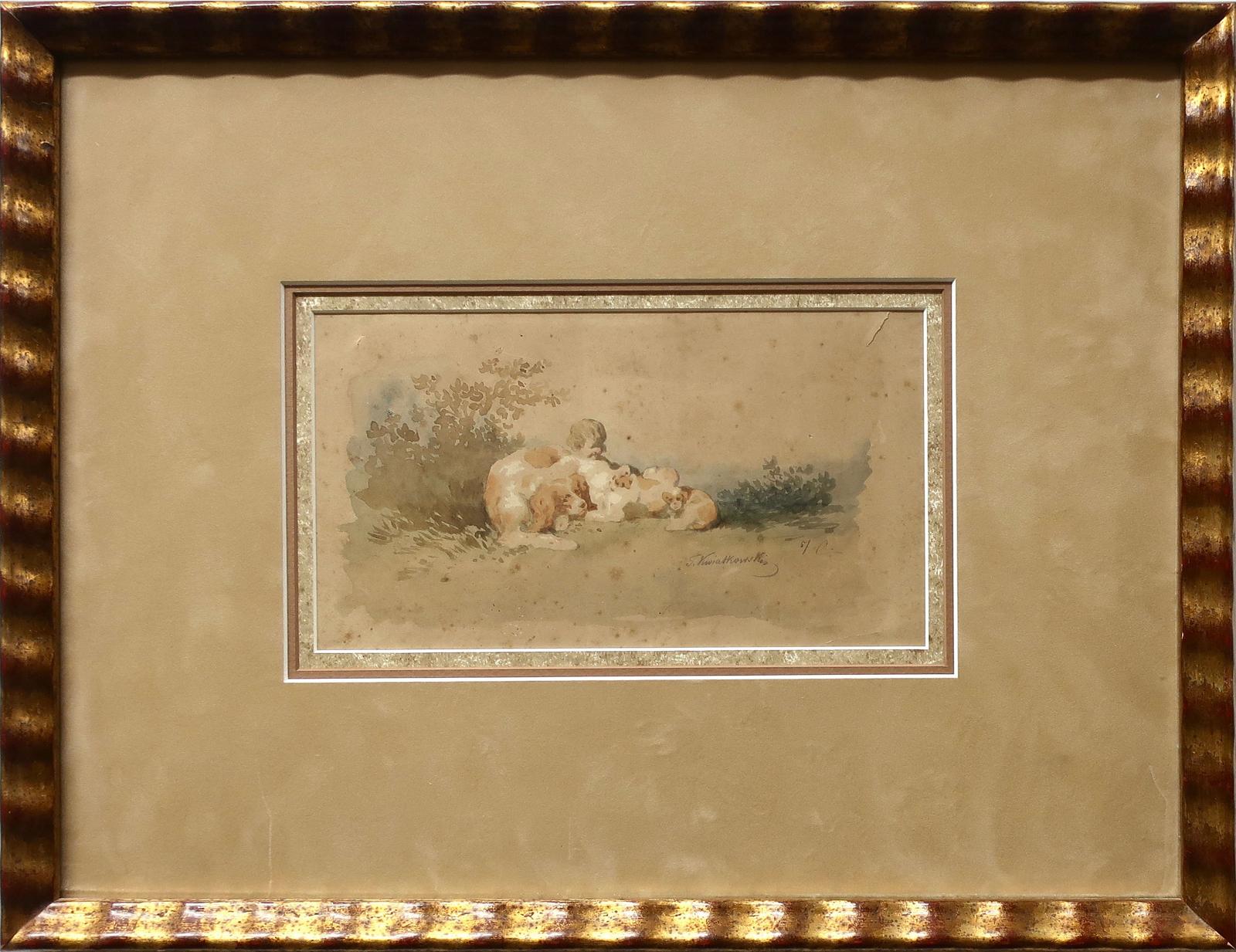 J. Kwiatkowski - Untitled (Spaniel With Pups And Child At Rest)