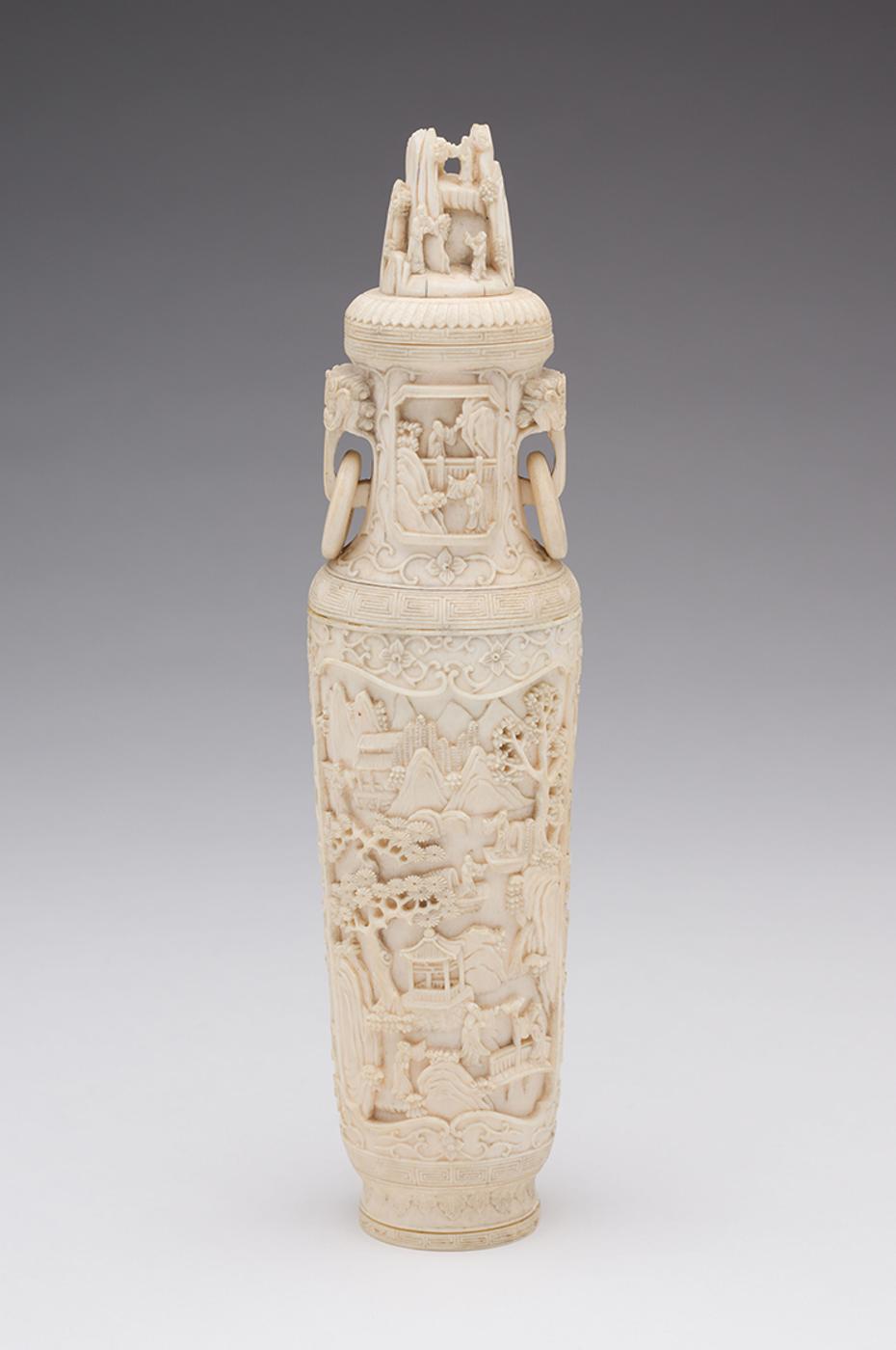 Chinese Art - A Chinese Ivory Carved 'Figural' Vase and Cover, Early 20th Century