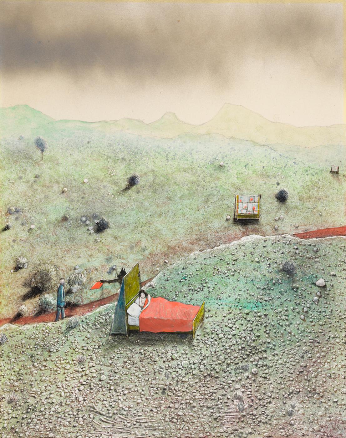William Kurelek (1927-1977) - Pornographic Reading (Temptations in the Desert Series)