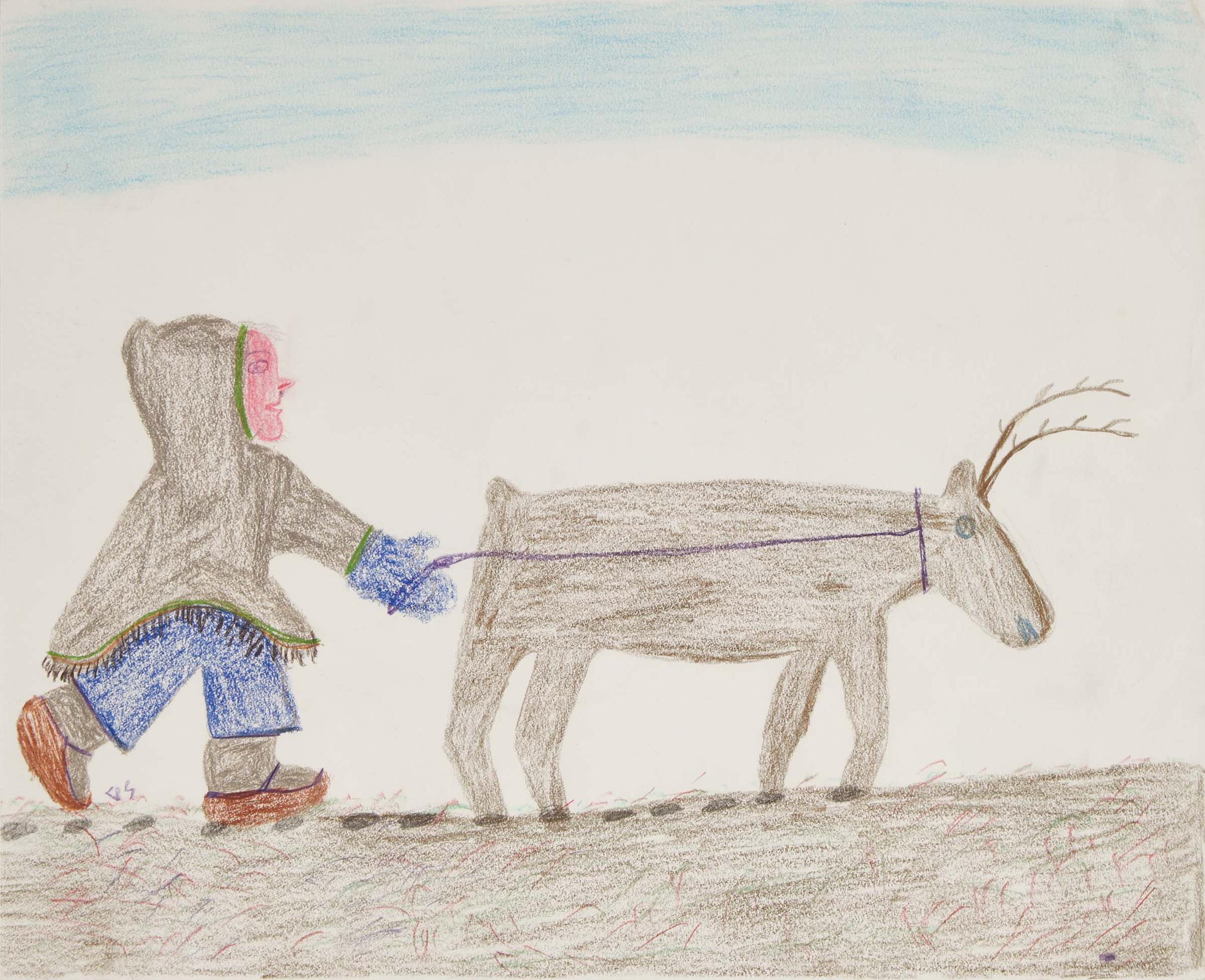 Mary Ayaq (Akjar) Anowtalik (1938) - Untitled (Man Walking Caribou)