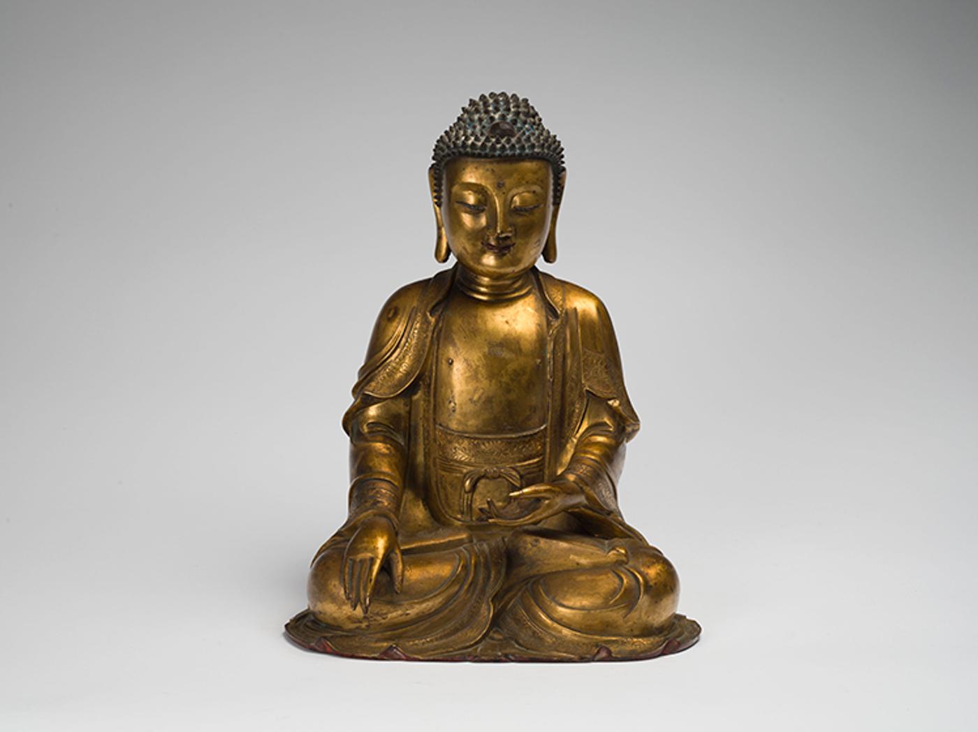 Chinese Art - A Large Chinese Gilt Bronze Seated Figure of Buddha Shakyamuni, Ming Dynasty, 16th/17th Century