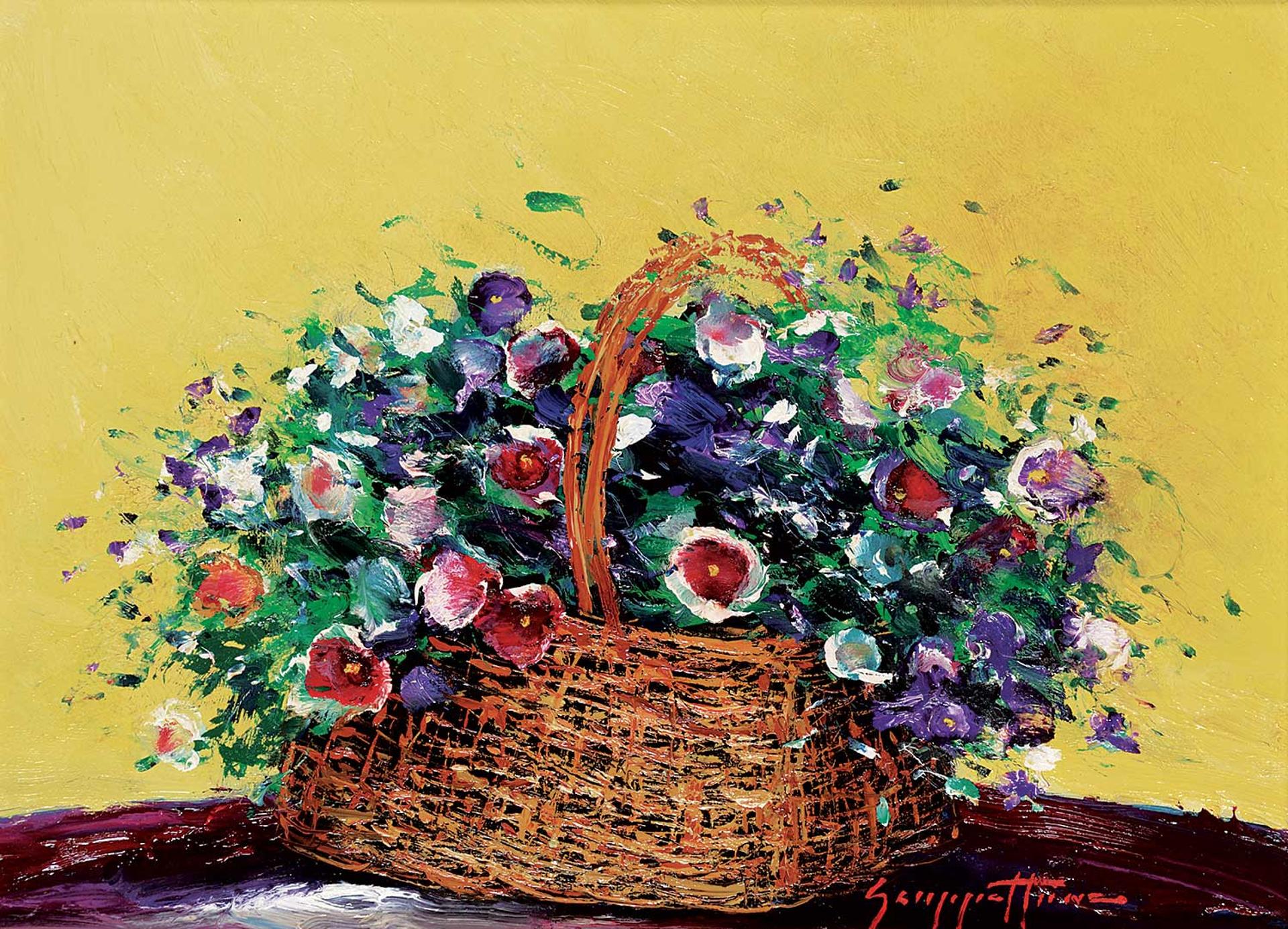 Scuppattinoo - Untitled - Floral Basket with Yellow Background