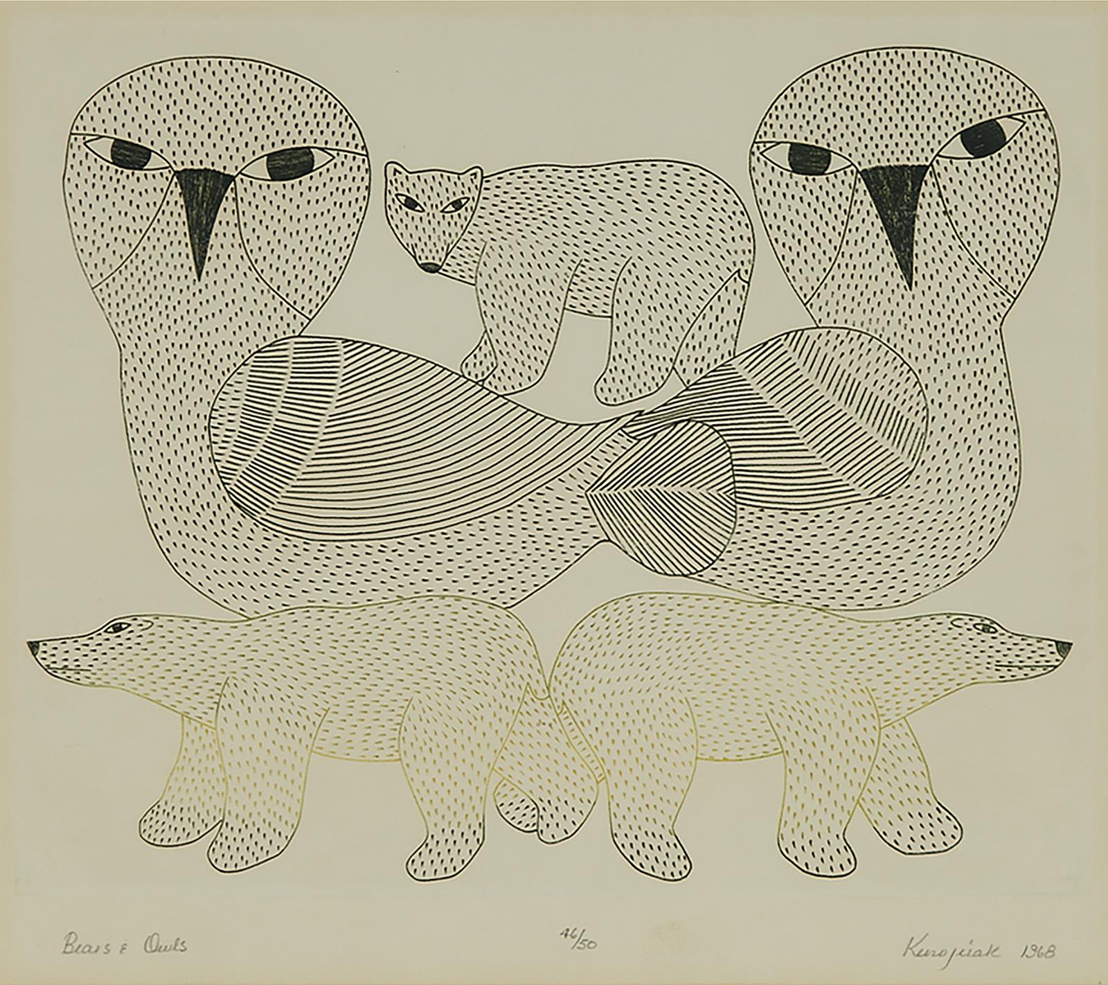Kenojuak Ashevak (1927-2013) - Bears And Owls