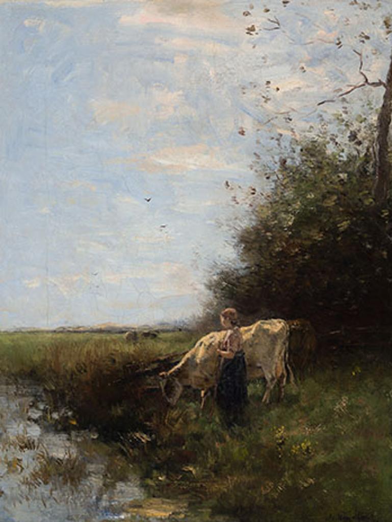 Willem Maris (1844-1910) - Woman and Cow by the Water