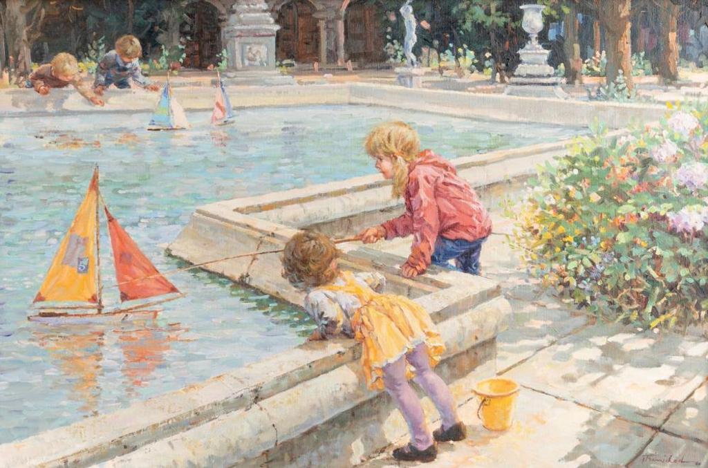 Jose Trinidad (1924-2019) - Girls Playing with Toy Boat