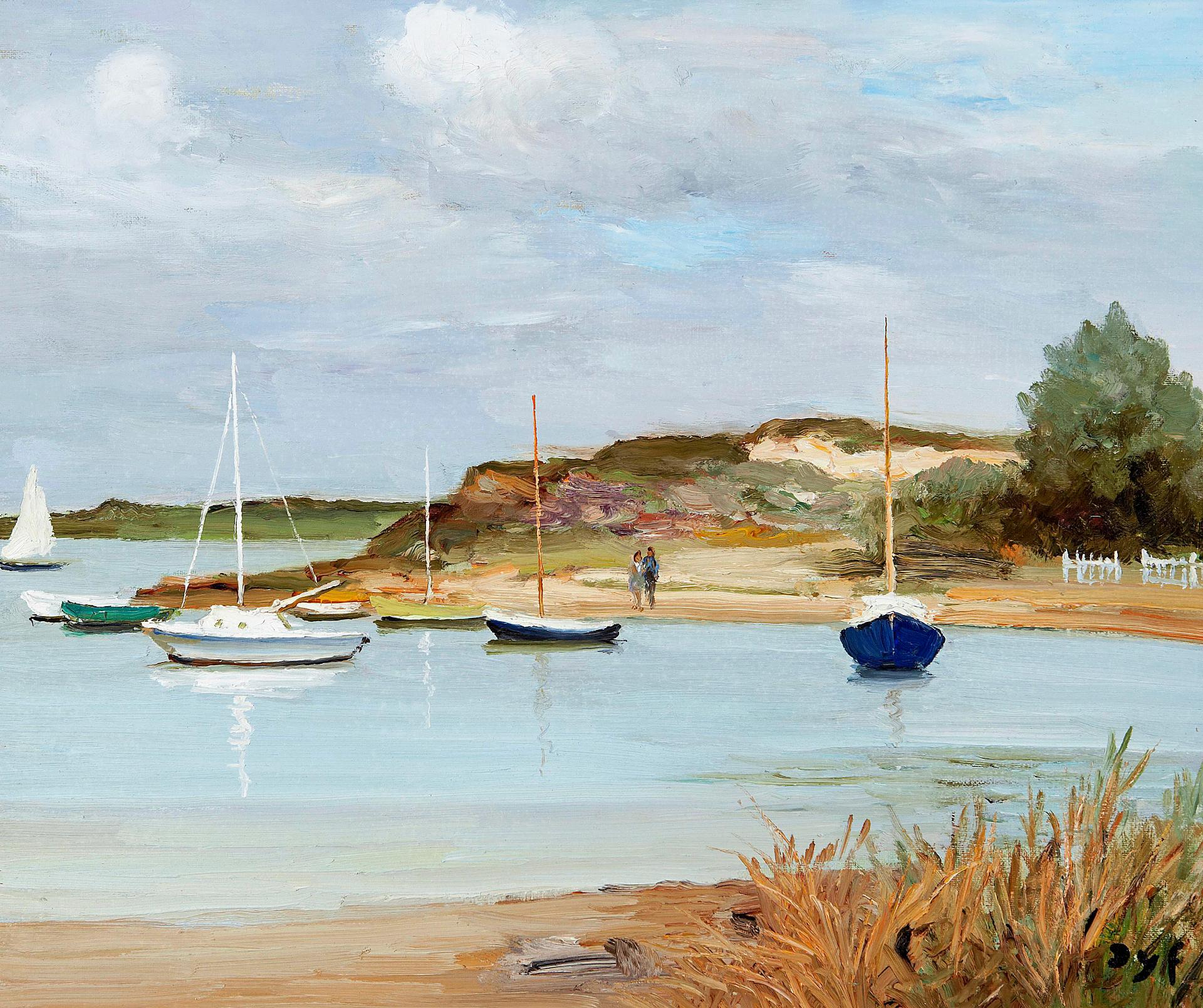 Marcel Dreyfus Dyf (1899-1985) - Boats at anchor, low tide