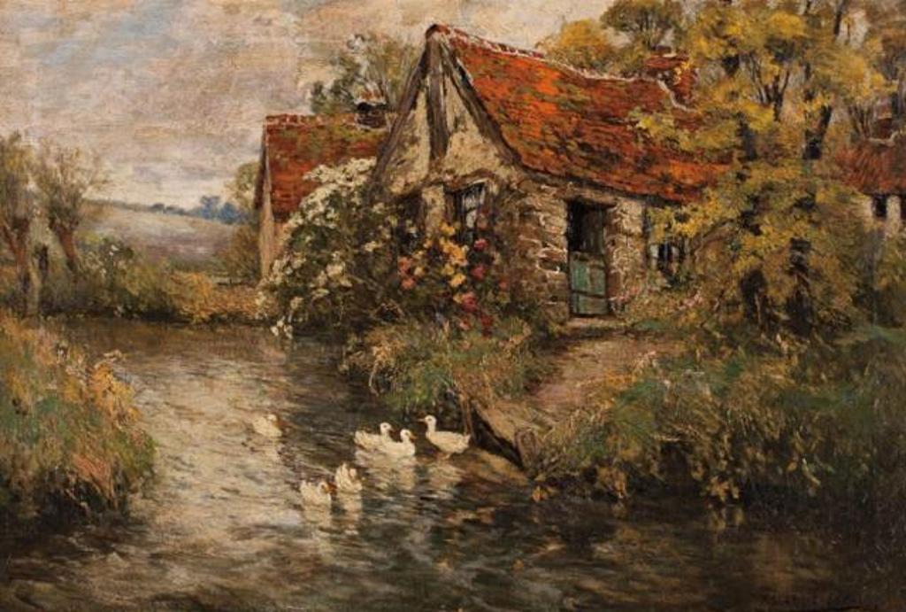 Frederick C. Vipont Ede (1865-1913) - Ducks on a Cottage Stream