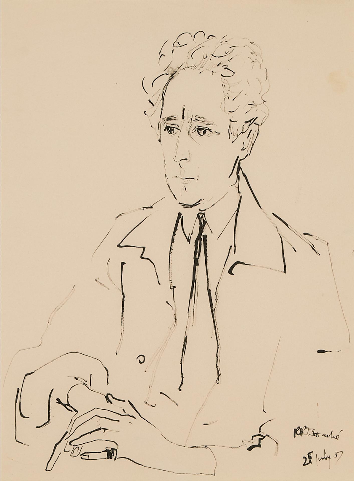 René Robert Bouché - Portrait Of Jean Cocteau, 1957