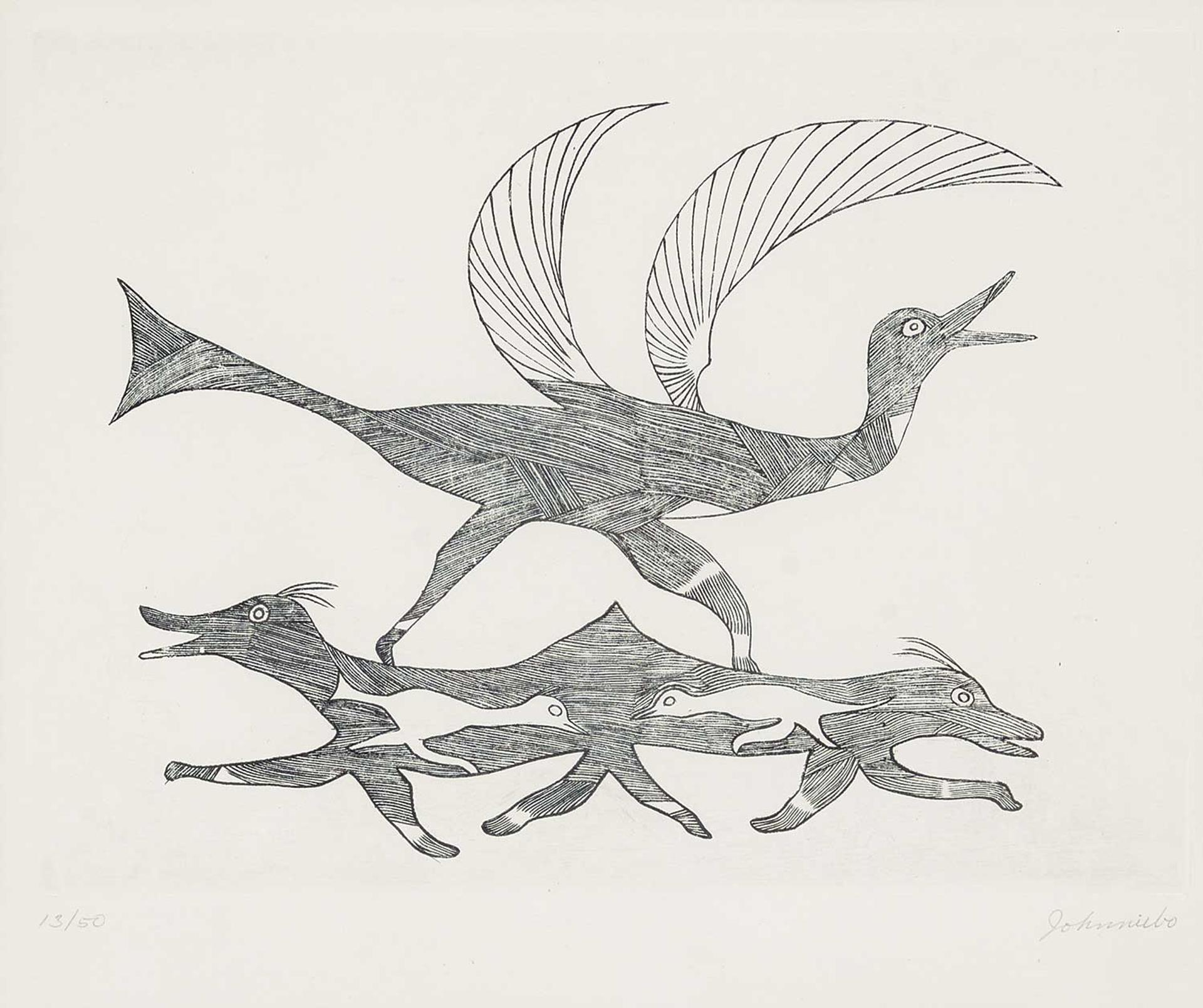 Johnniebo Ashevak (1923-1972) - Untitled - Bird and Animals  #13/50
