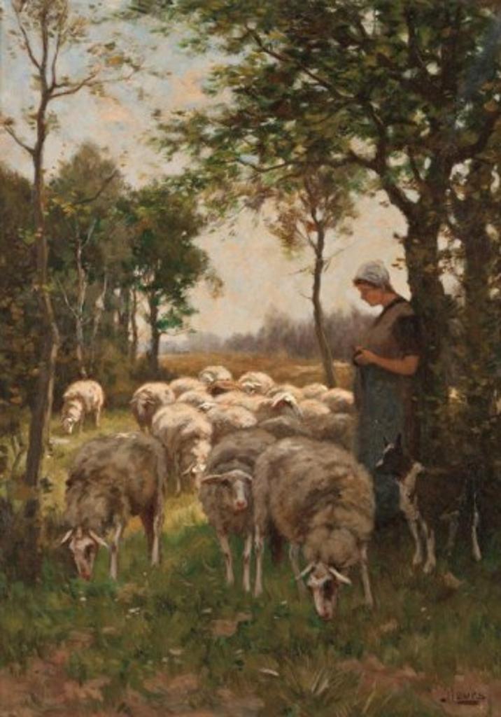 Johannes Karel Leurs (1865-1938) - Shepherdess with Flock