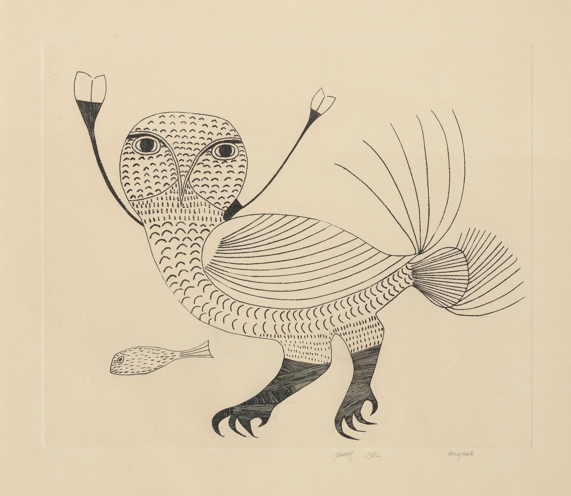 Kenojuak Ashevak (1927-2013) - Kenojuak Ashevak, Owl, Cape Dorset, 1962