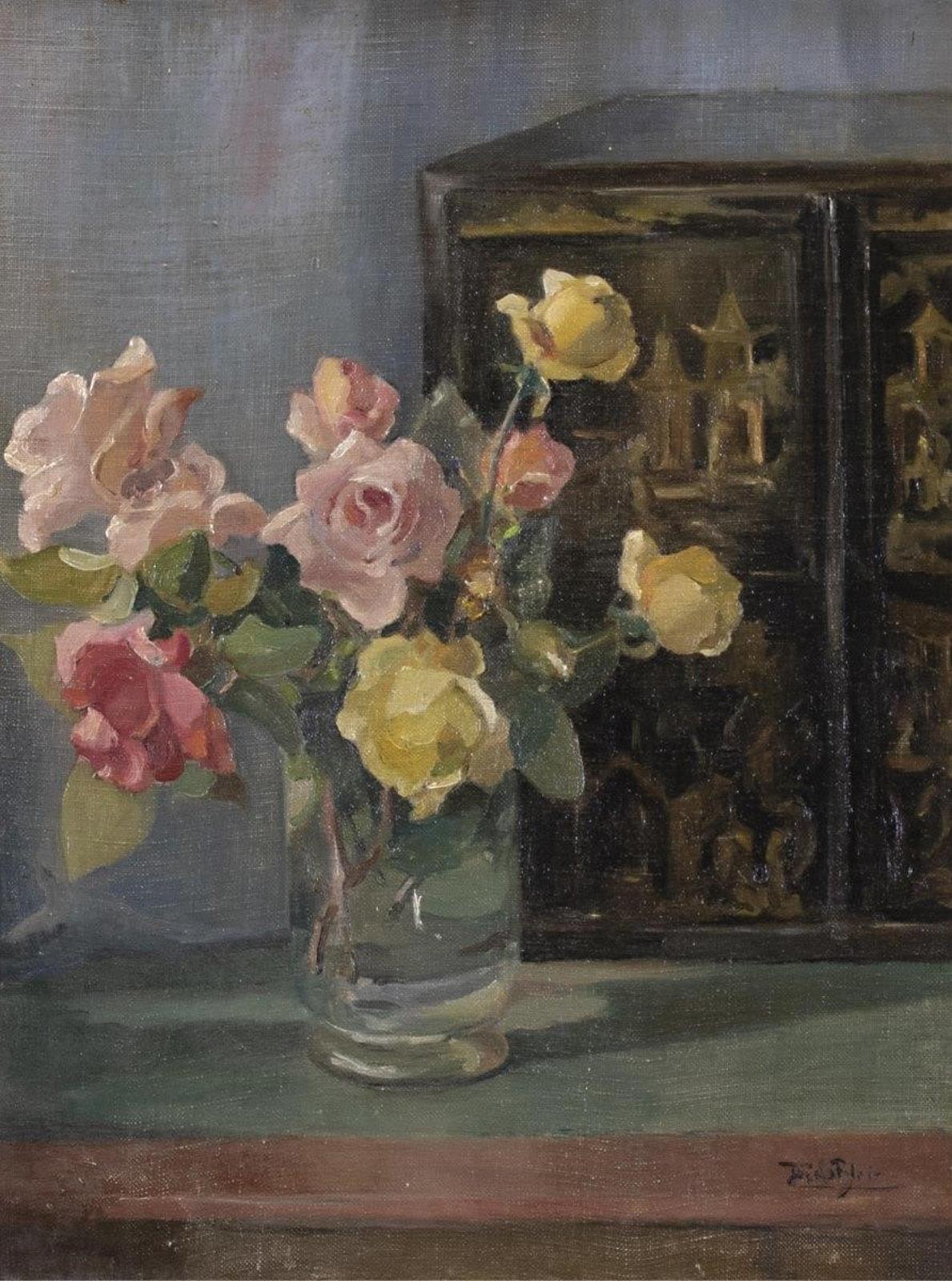 Francois B. de Blois (1829-1913) - Still Life - Roses And Chinoiserie Box