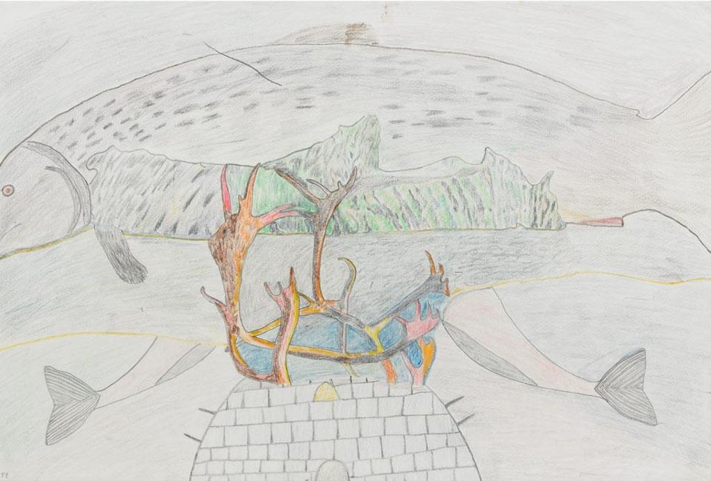 Ekidluak Komoartok (1923-1993) - Untitled (Fish, Landscape & Igloo)