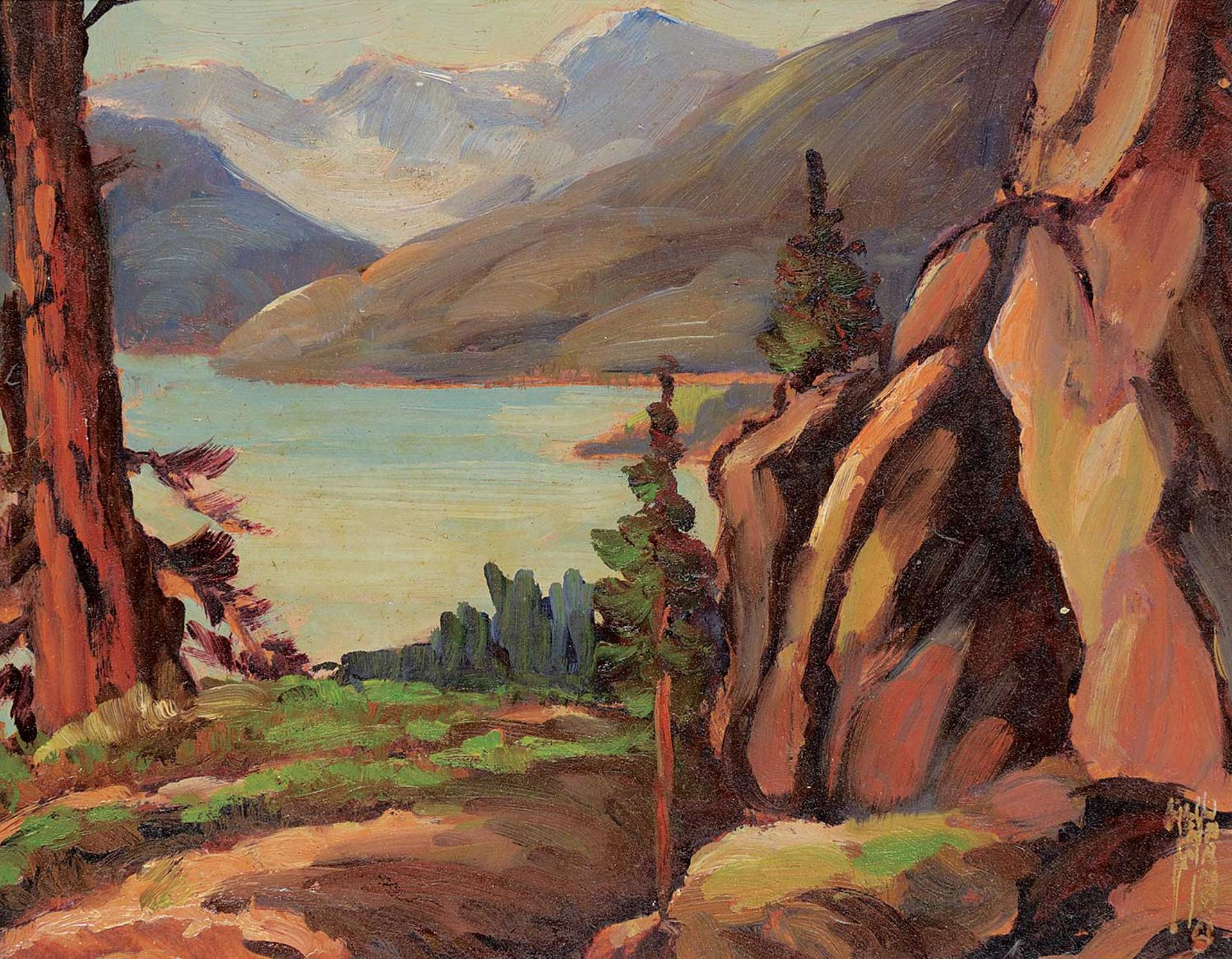 Alec John Garner (1897-1995) - Untitled - Mountain View from the Lake