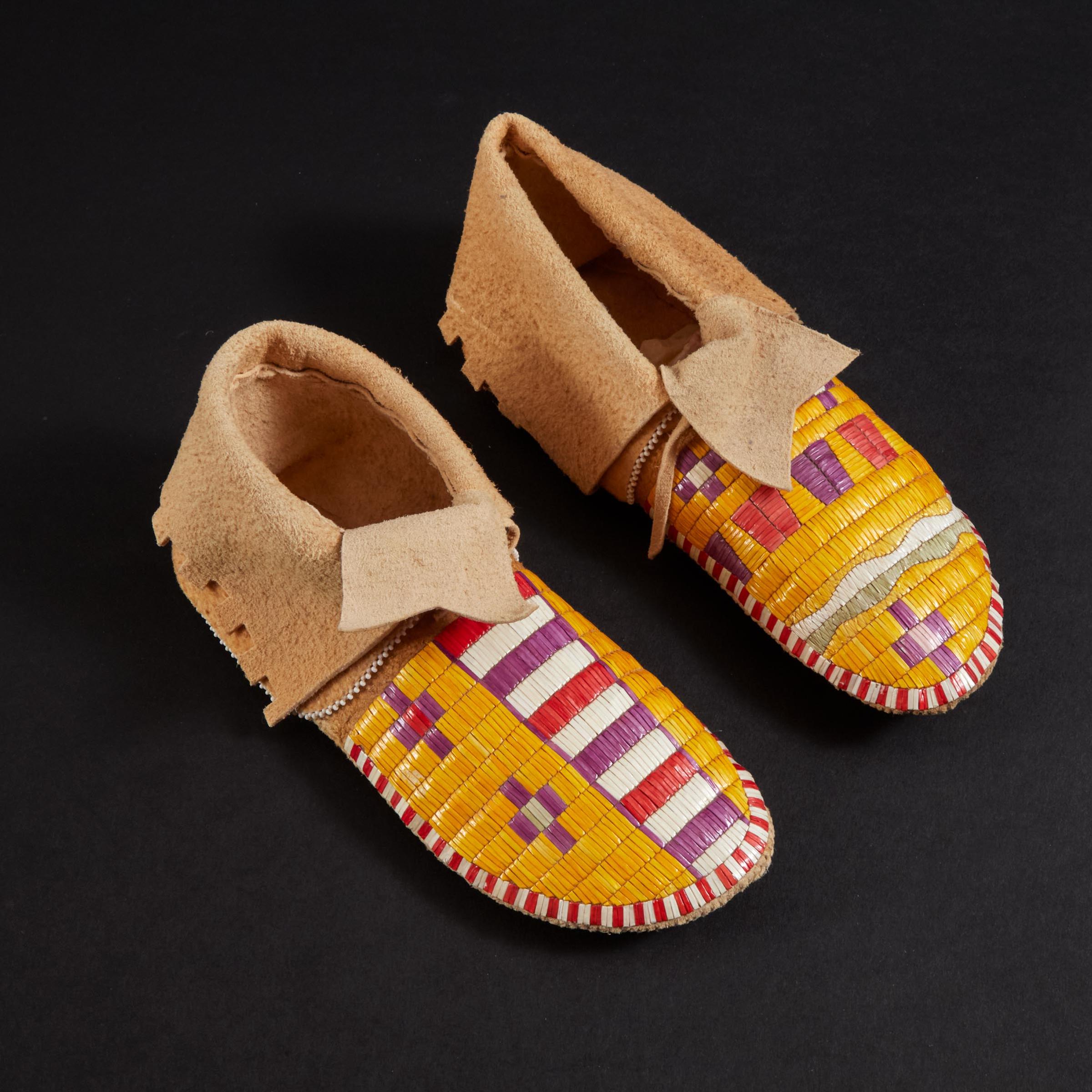 Gordon Six Pipe (Nightscout) - Moccasins Quilled With Geometric Designs, Ca. 1980