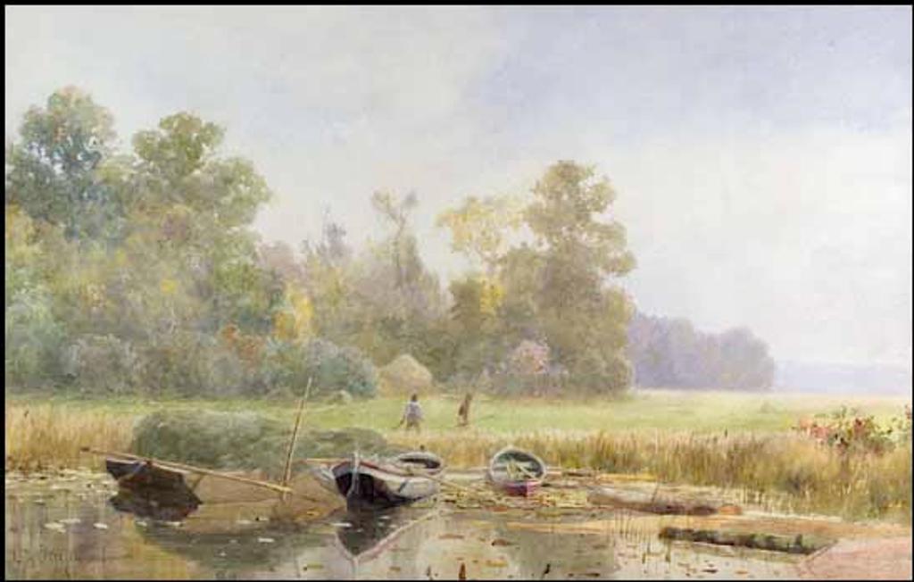 Lucius Richard O'Brien (1832-1899) - Boats Drawn up on the River Bank