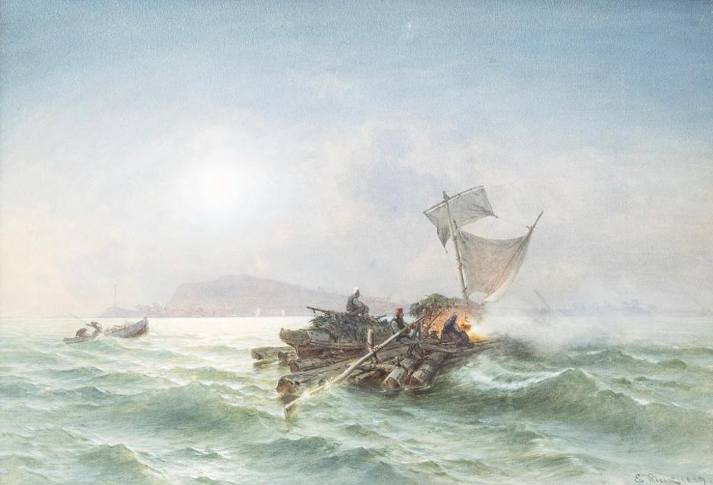 E Rieck German (1832-1859) - Raft in Stormy Seas