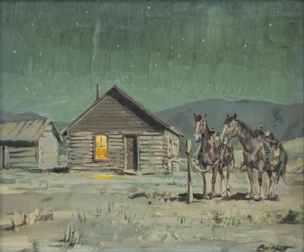 Peter Maxwell Ewart (1918-2001) - Two Horses Outside A Cabin