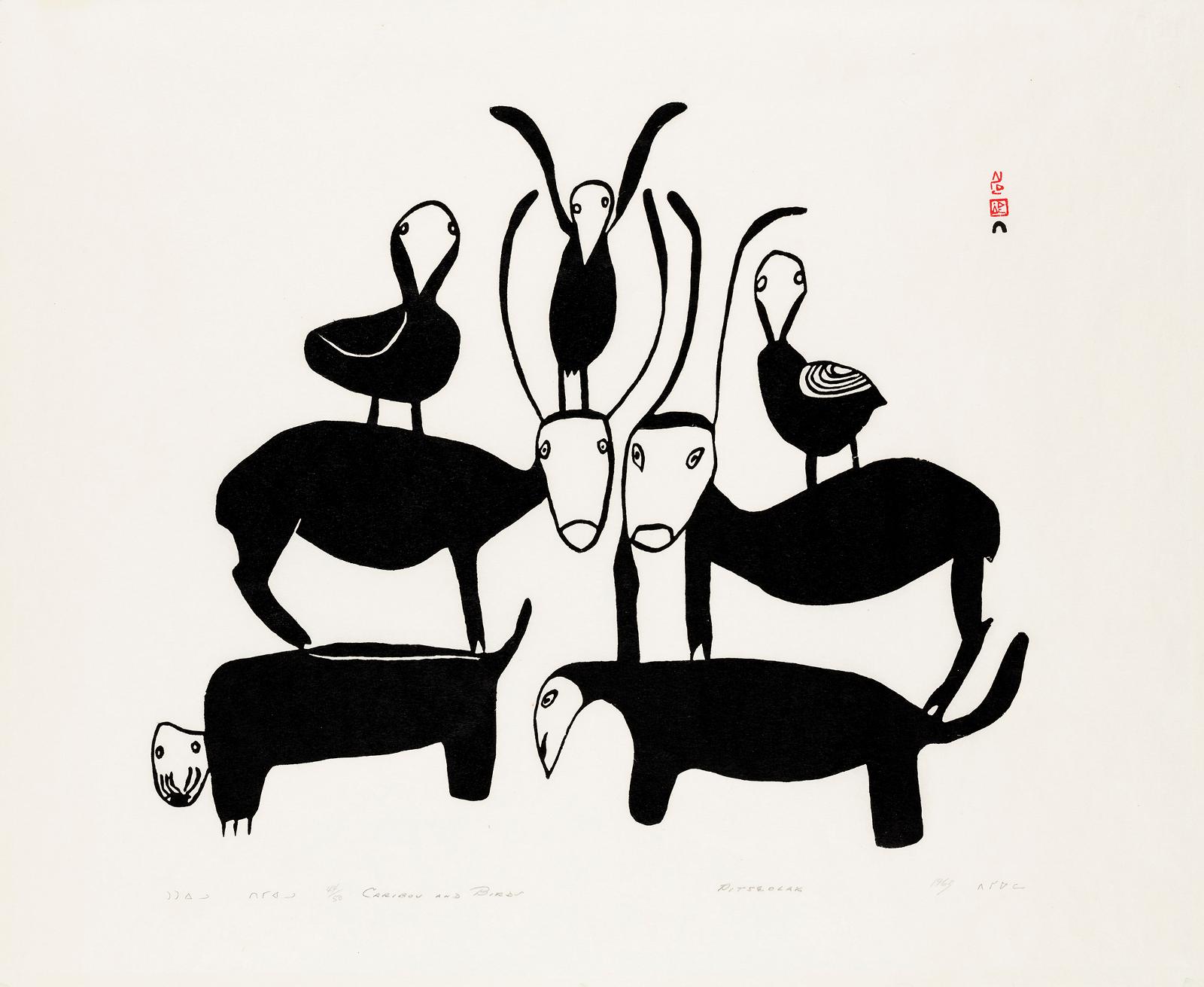 Pitseolak Ashoona (1904-1983) - Caribou And Birds