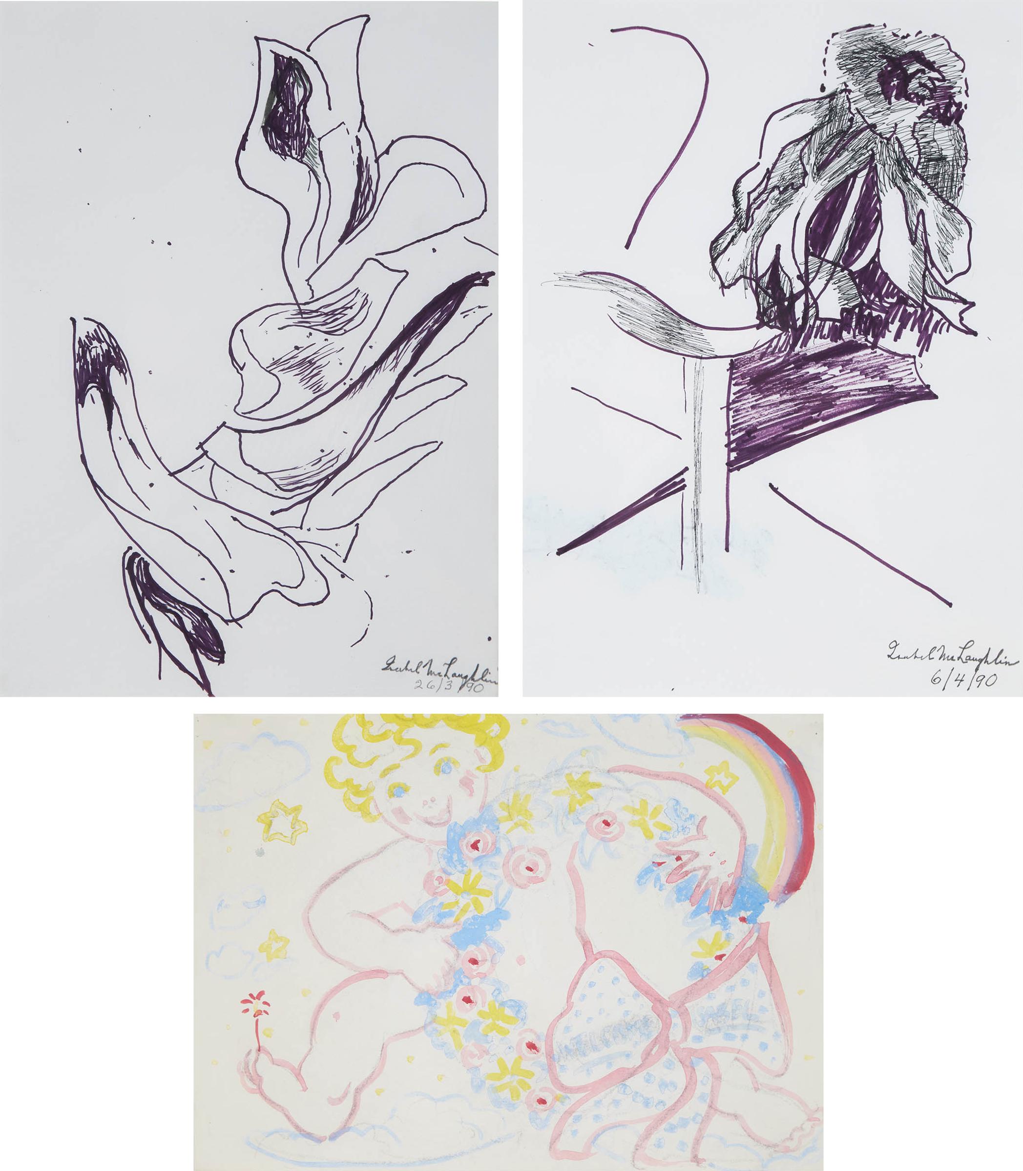 Isabel Grace McLaughlin (1903-2002) - Untitled (Floral Study 1), 1990; Untitled (Floral Study 2), 1990; Untitled (Welcome Isabel)