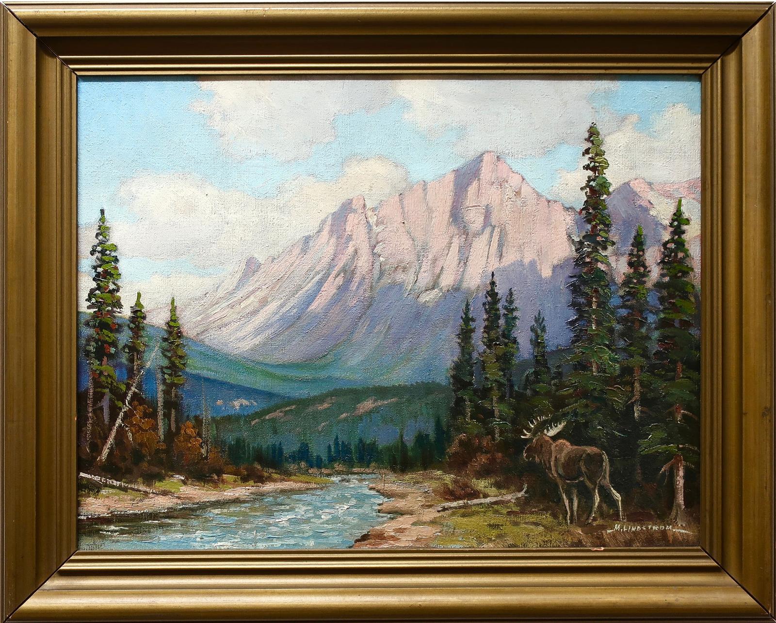 Matt Lindstrom (1890-1975) - Untitled (Moose By River)