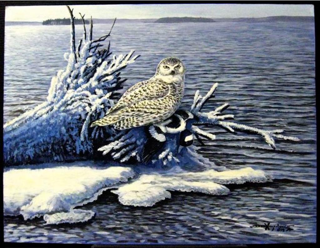 Don Ningewance (1948) - Snowy And Bufflehead Duck  (Lac Seul In Background)