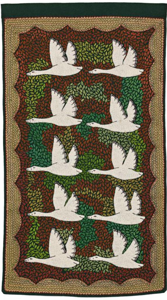 Fanny Algaalakaq Avatituq (1950) - Untitled (Geese Flying Over Tundra), c. 1990, wool stroud