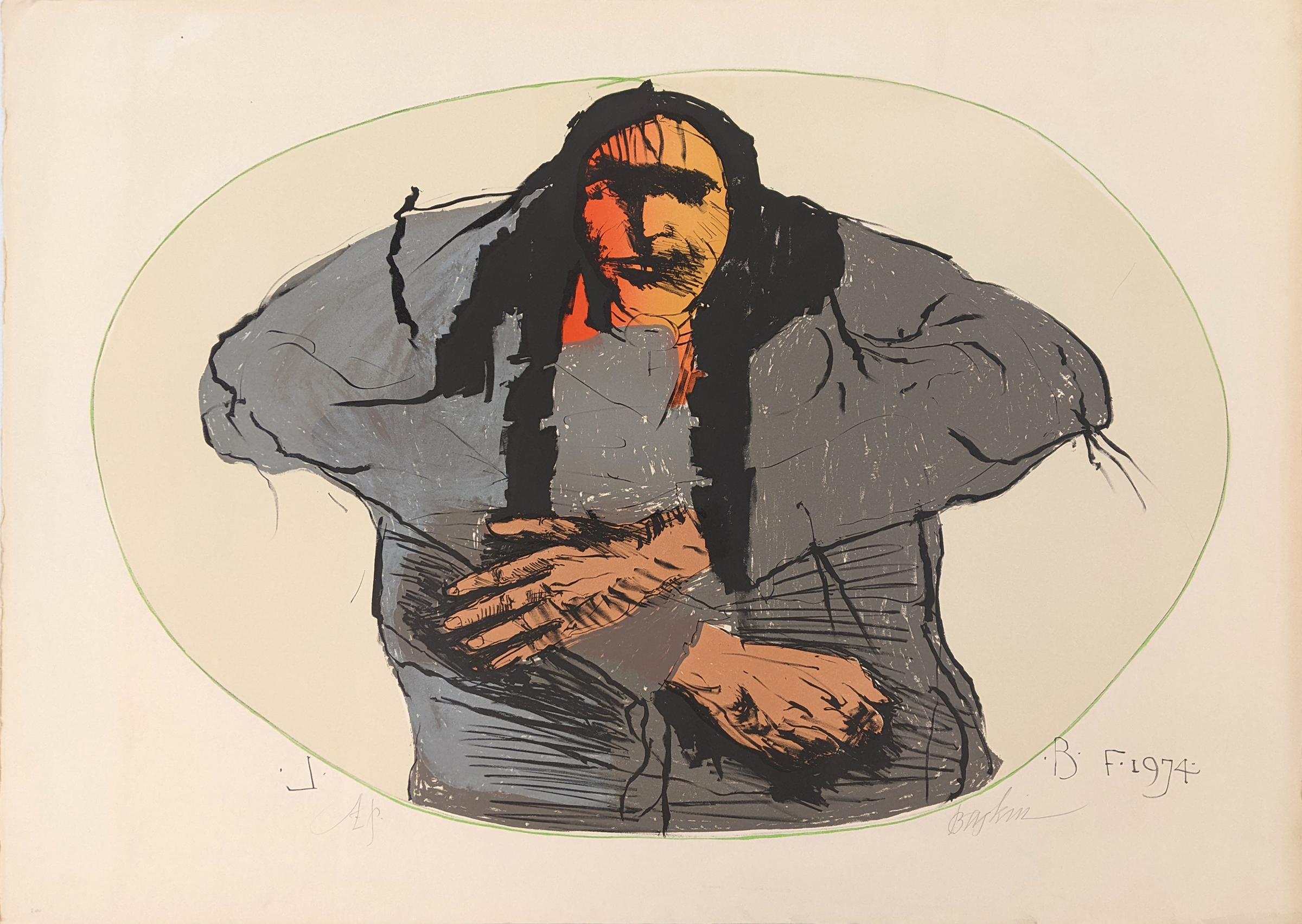 Leonard Baskin (1922-2000) - Sioux in Green Oval (Native Americans), 1974