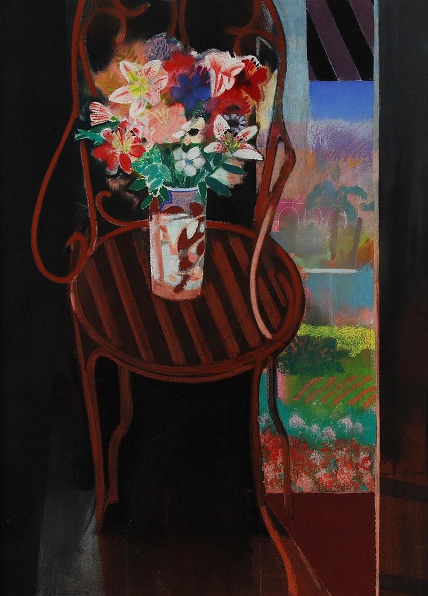 Walter Joseph Gerard Bachinski (1939) - Bouquet Of Flowers On Wrought Iron Chair