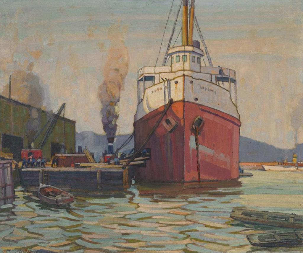 Peter Clapham (P.C.) Sheppard (1882-1965) - Cargo Ship At The Dock