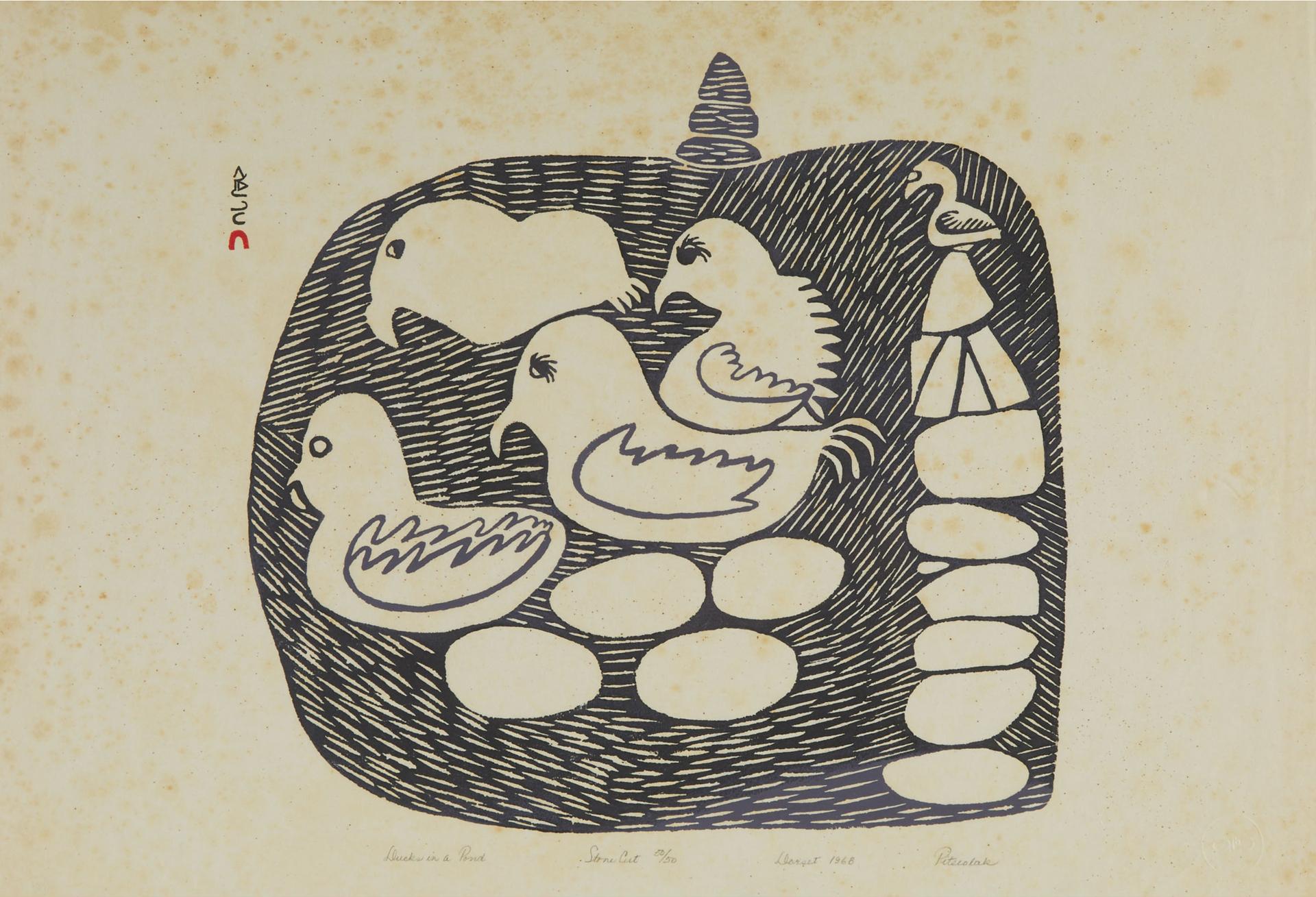 Pitseolak Ashoona (1904-1983) - Ducks In A Pond