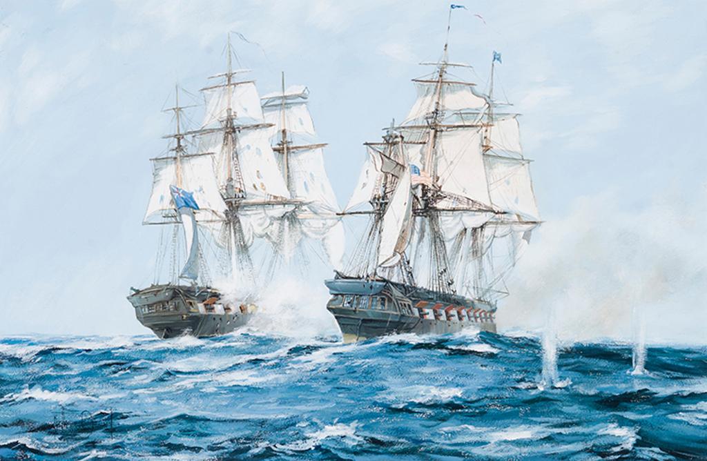 Montague J. Dawson (1895-1973) - The Action between H.M.S. Java and USS Constitution, 1812