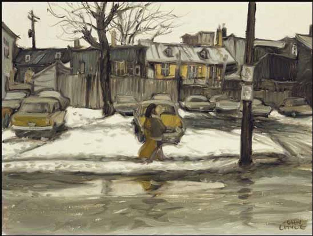 John Geoffrey Caruthers Little (1928-1984) - Deux jeunes filles avec une flaque d'eau, rue de la Salle, Québec