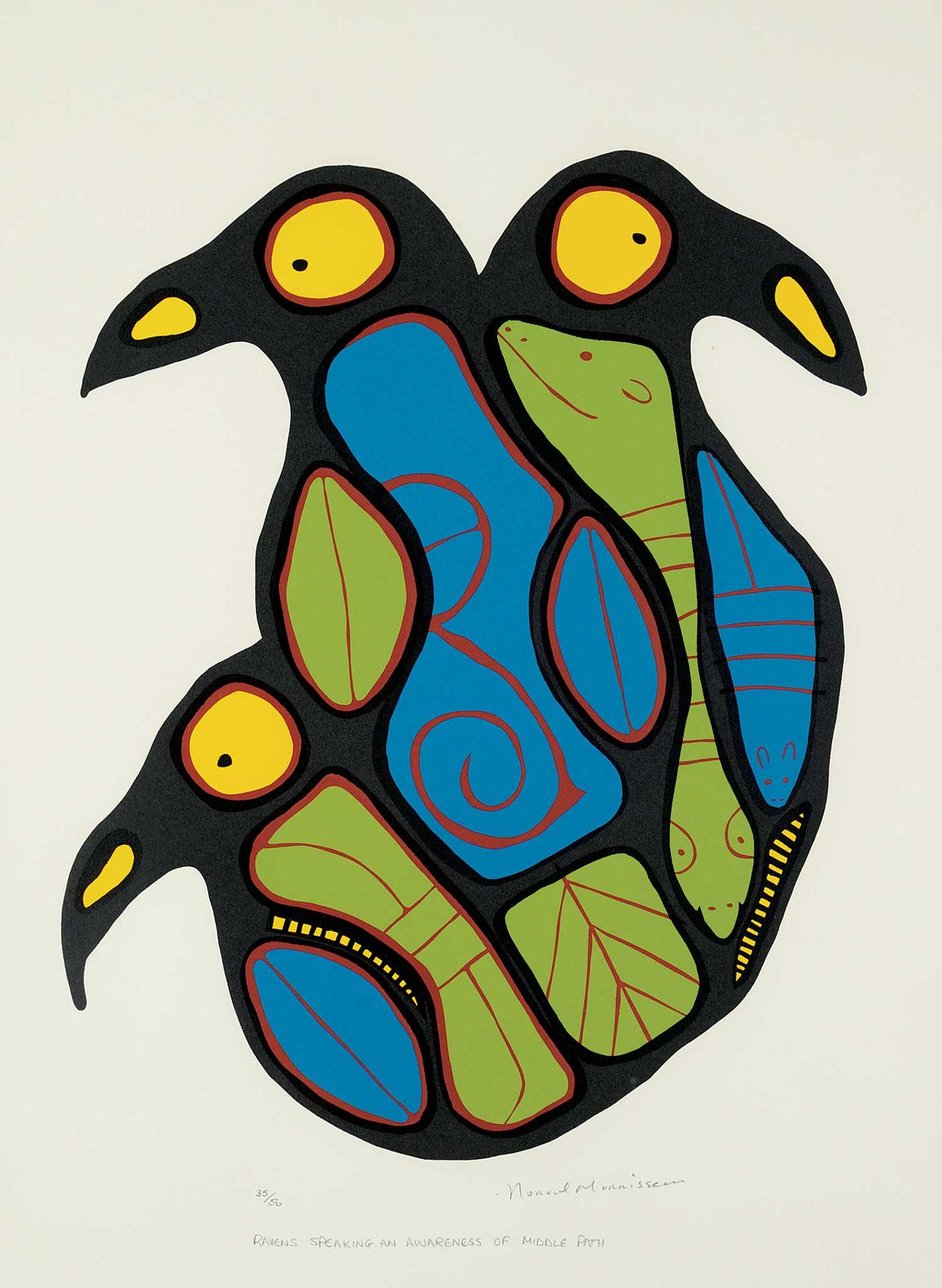 Norval H. Morrisseau (1931-2007) - Ravens Speaking and Awareness of Middle Path  #35/56