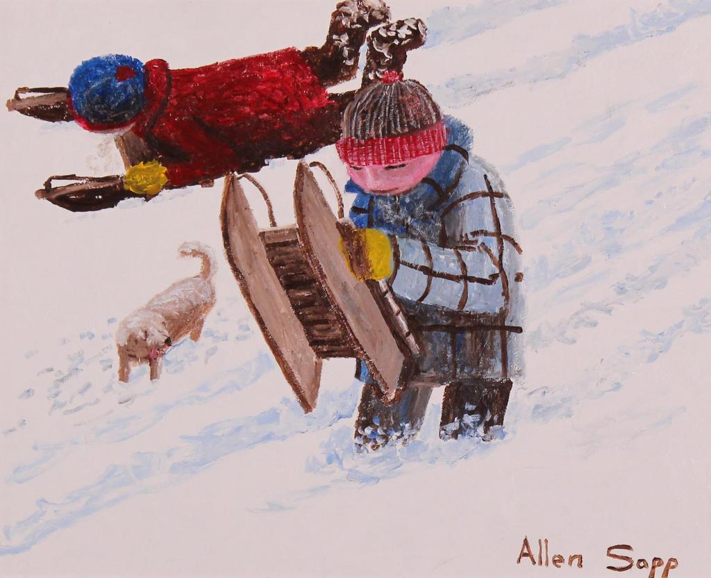 Allen Fredrick Sapp (1929-2015) - Two Kids Sledding; 2003