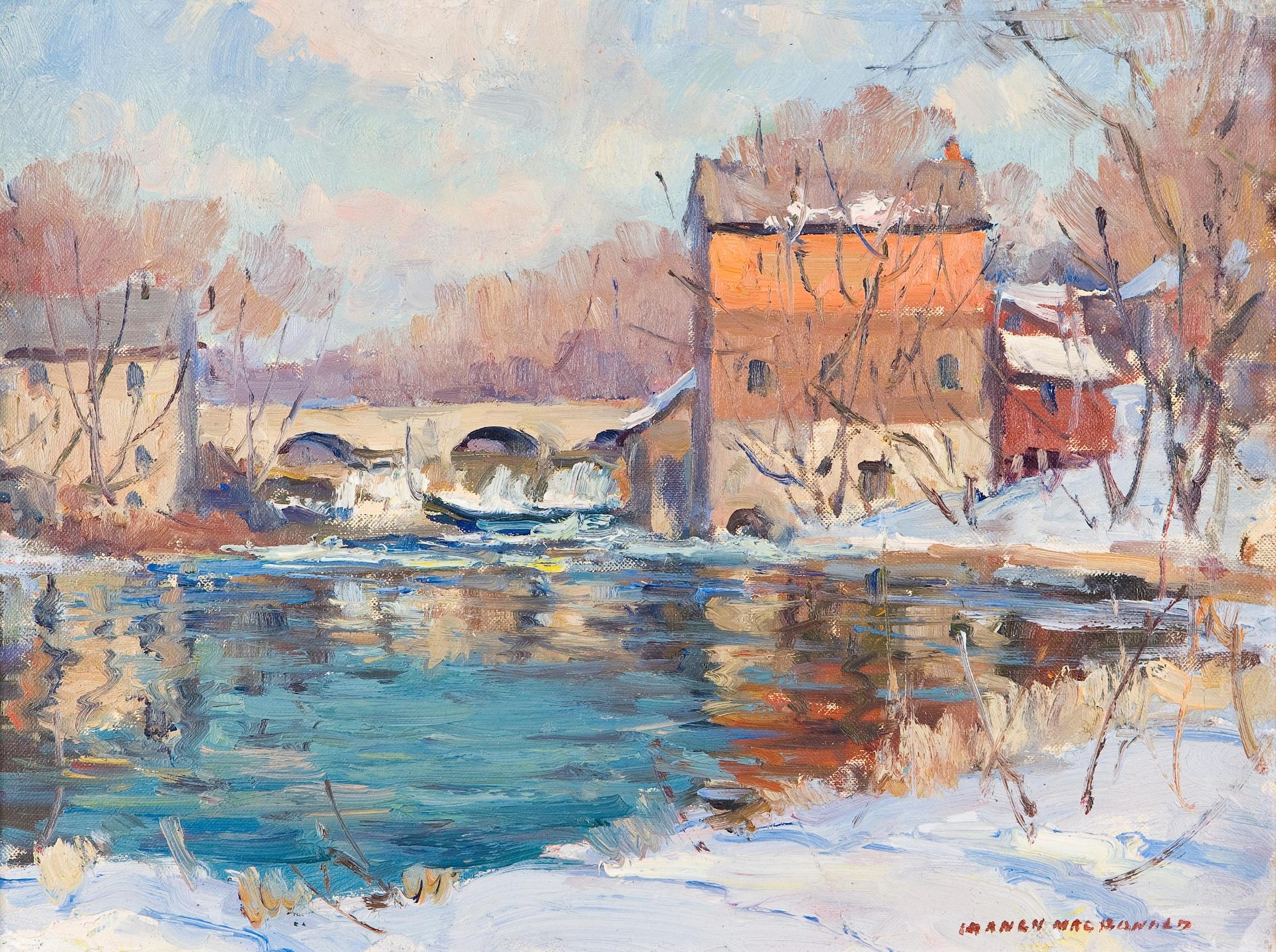 Manly Edward MacDonald (1889-1971) - Mill by the river in winter; Mill by the river
