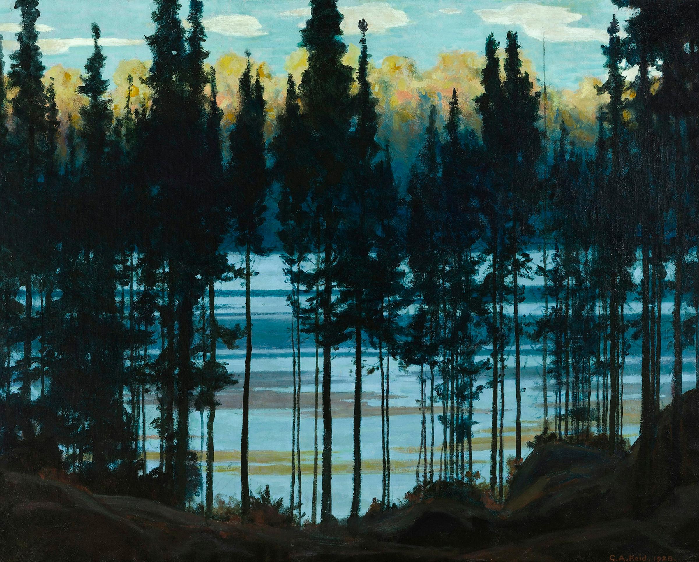 George Agnew Reid (1860-1947) - Blue and Gold (Blue and Gold-Temagami Forest or Harmony in Blue & Gold)